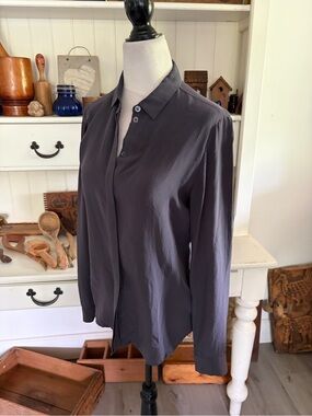 Filippa K Classic Button-Front Long Sleeve Blouse in Slate Gray
